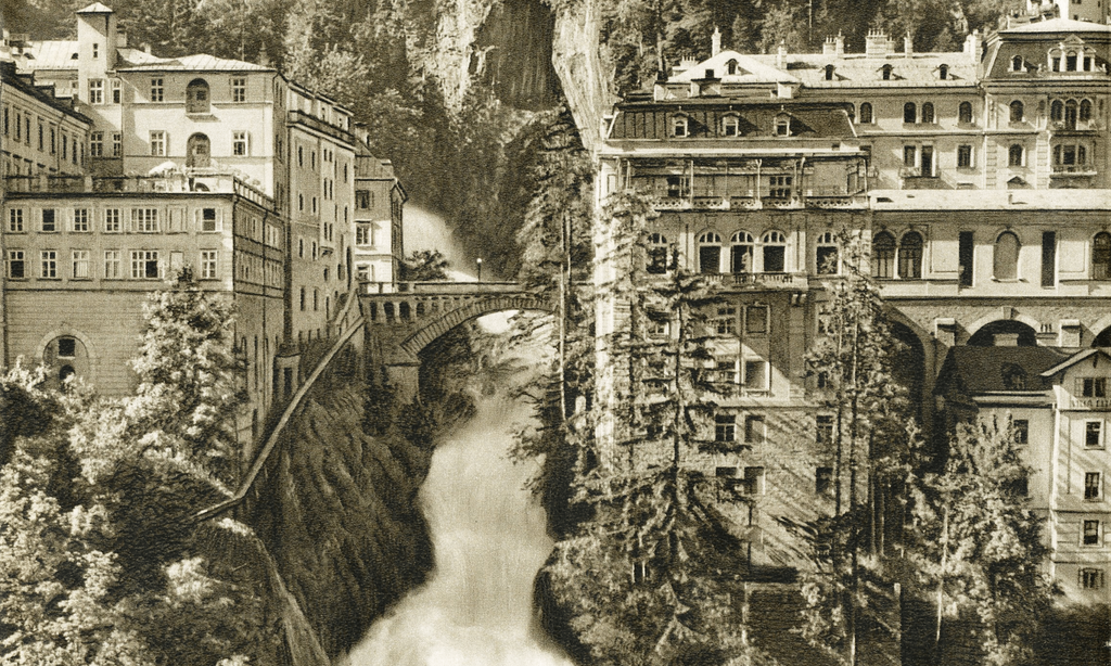 Historische Aufnahme vom Wasserfall in Bad Gaststein